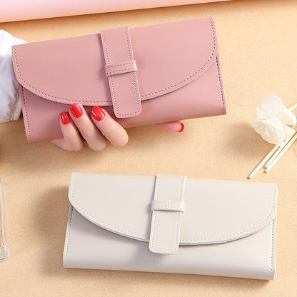 IELGY Solid Color Korean Wallet Women's Long Style Fashionable Multifunction Large-capacity Buckle