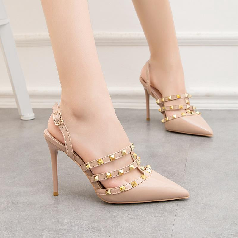 IELGY Pointed-toe high heel women fashion sexy 10cm thin with thin rivets women's Roman sandals