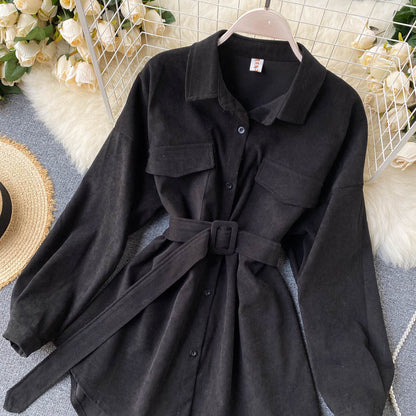 IELGY Women's clothes big pockets all-match V-neck tooling ties retro fashion shirts long sleeves