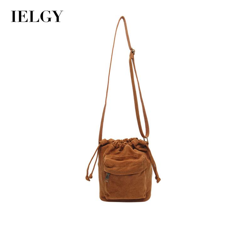 IELGY Korean version Women's bag multi-color optional large capacity canvas drawstring zipper crossbody bucket bag shoulder bag small cloth bag