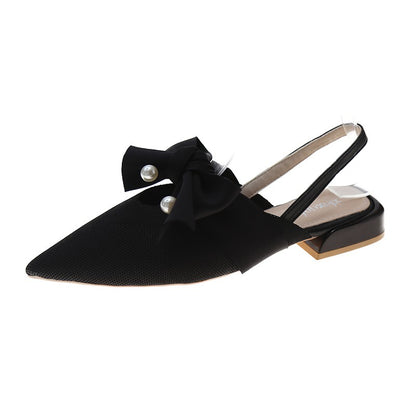 IELGY Baotou sandals female pointed thick heel with bowknot pearl fairy style