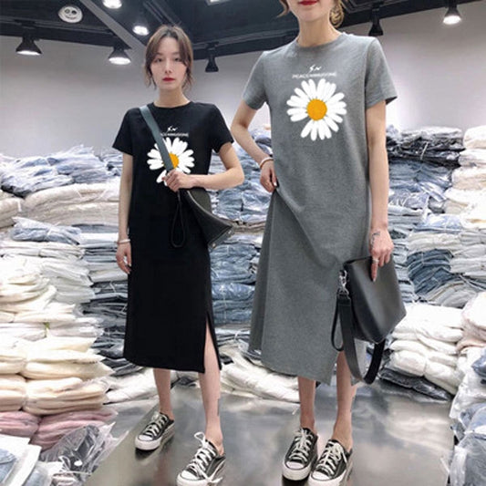 IELGY Summer split dress short sleeve casual loose skirt