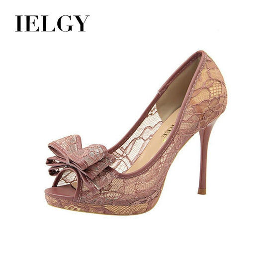 IELGY Fishtail High Heels Sexy Lace 9.5cm Stiletto Shallow Hollow Hollow Mesh Bow Women's Shoes