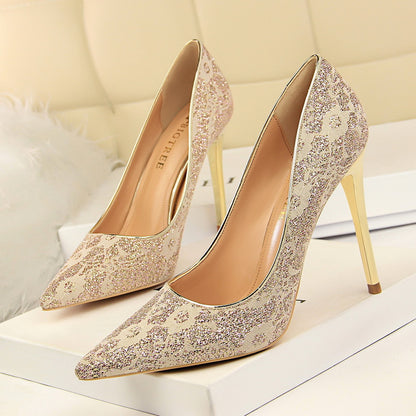 IELGY Party high heel women's shoes sexy 10cm stiletto shallow lace pointed wedding shoes