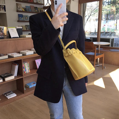 IELGY New Korean Candy Color Handmade Bucket Bag Shoulder Diagonal Tote Bag