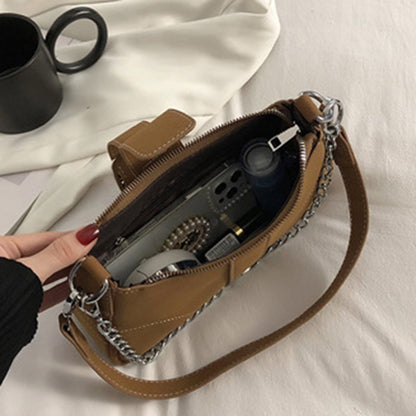 IELGY niche fashion solid color chain shoulder bag belt buckle decoration