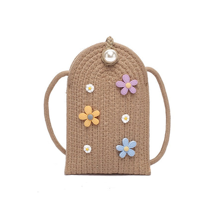 IELGY Customized summer straw weaving ins small flower weaving mobile phone diy handmade shoulder bag women