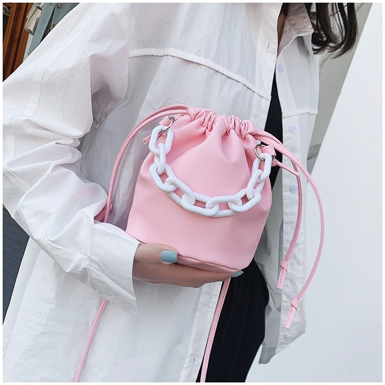 IELGY Women's bag popular solid color simple bucket bag all-match one shoulder Crossbody Western style casual