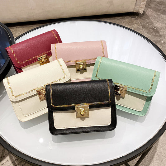 IELGY Korean version Cell phone One shoulder Trendy Lock Chain Diagonal Black Square Women's bag