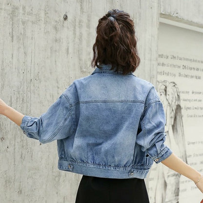 IELGY fashion denim jacket female port style short denim jacket loose bf all-match top