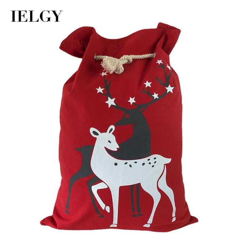 IELGY Red Christmas Bag Elk Canvas Drawstring Drawstring