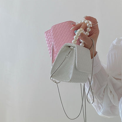 IELGY cute braided mini pearl chain messenger bag women