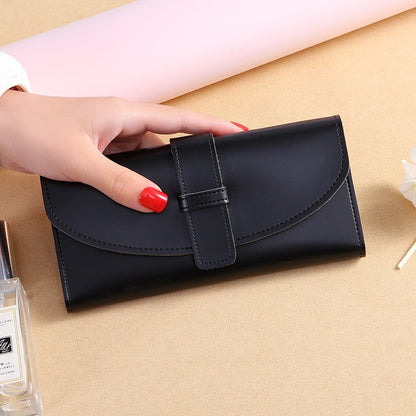 IELGY Solid Color Korean Wallet Women's Long Style Fashionable Multifunction Large-capacity Buckle