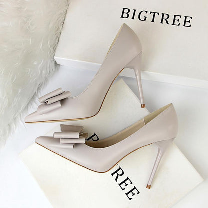 IELGY Sweet high-heeled heels with thin and shallow mouth pointed bow women's shoes
