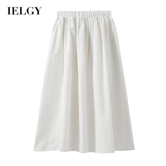 IELGY solid color loose skirt Korean style high waist A-line
