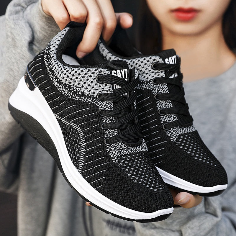 IELGY wedge heel lace casual platform lightweight running sneakers women