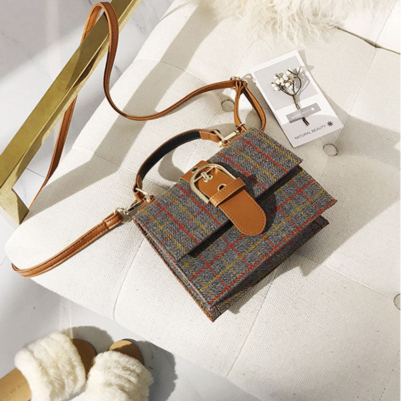 IELGY Women's bag portable all-match one shoulder lock plaid fashion casual square crossbody