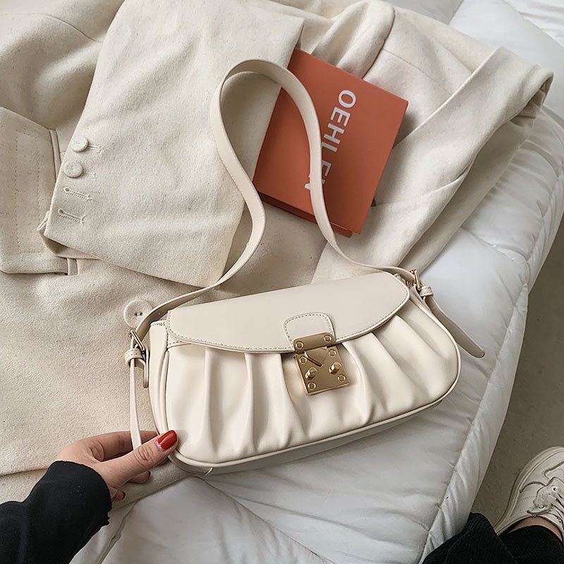 IELGY one shoulder handbag underarm bag green European and American retro Fashion lock buckle large capacity metal decoration adjustable shoulder strap