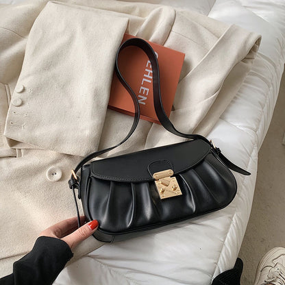 IELGY one shoulder handbag underarm bag green European and American retro Fashion lock buckle large capacity metal decoration adjustable shoulder strap