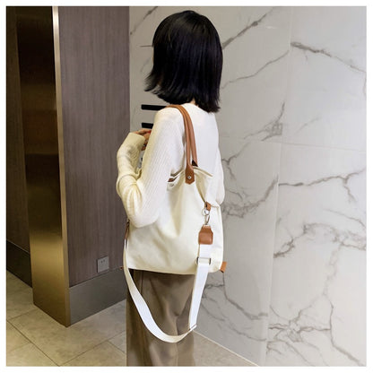 IELGY Woman's bag Casual Large capacity Official document Crossbody One shoulder Black Canvas White Large
