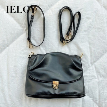 IELGY French niche soft-faced handbag, large-capacity pleated small square bag, textured one-shoulder diagonal handbag