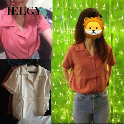 IELGY Women's Shirt Korean Temperament Chiffon Short Sleeve Loose Top