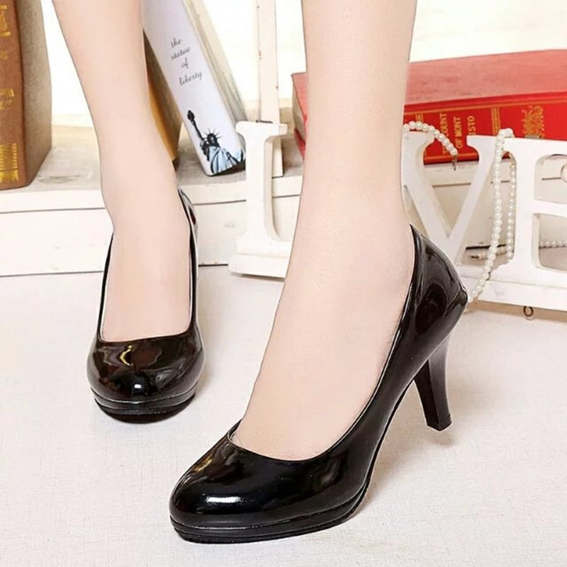 IELGY Korean women's shoes casual high-heeled thick-heeled matte black