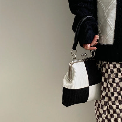 IELGY color matching checkerboard corduroy fashion retro crossbody handbag