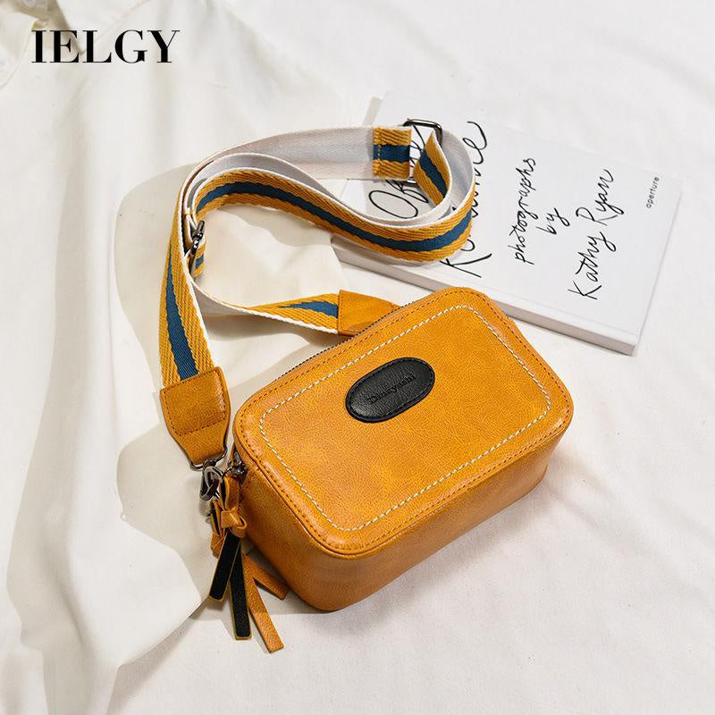 IELGY Out Wide Shoulder Strap High Texture Square Crossbody Bag Retro