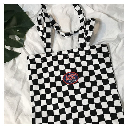 IELGY canvas bag handbag retro ins the same paragraph checkerboard shoulder bag