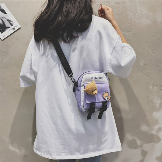 IELGY tide Korean version black mobile phone bag crossbody letters tooling style canvas Summer all-match