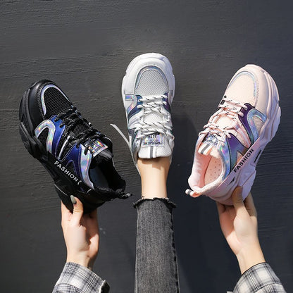 IELGY thick-soled increased color matching running casual breathable sneakers