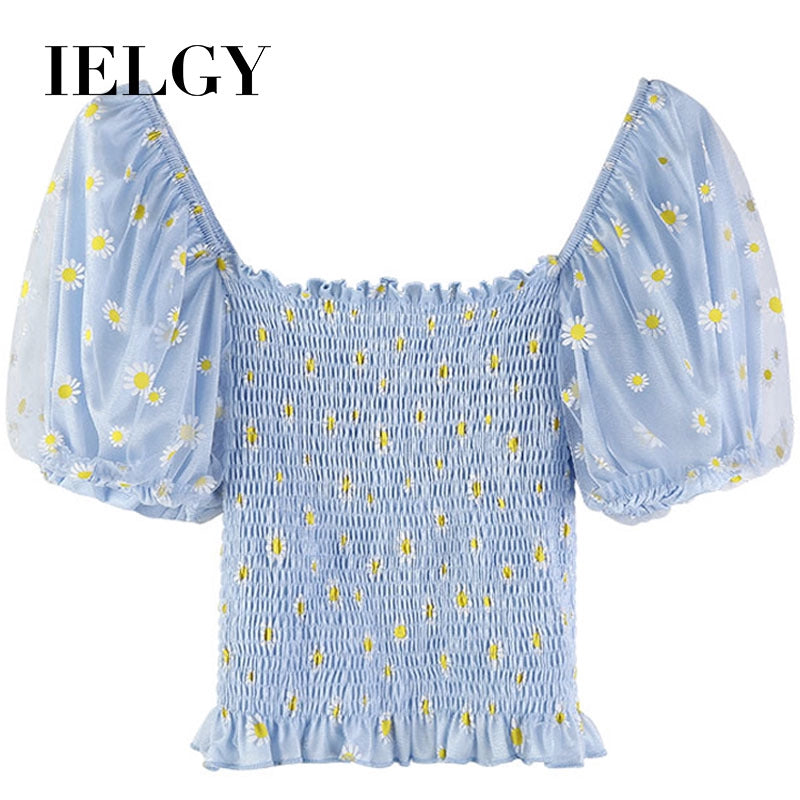IELGY Little said chrysanthemum short sleeve women's puff sleeve shirt