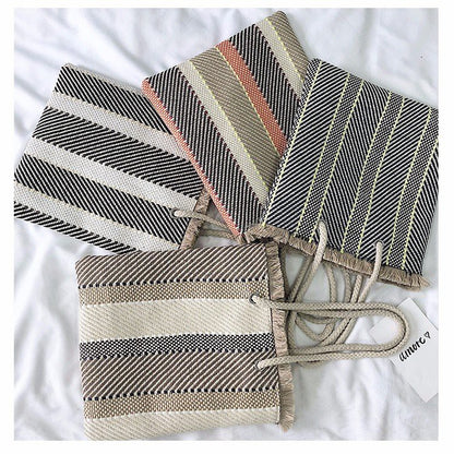 IELGY New Weave Stripe Tote Bag Korea chic bag straw bag