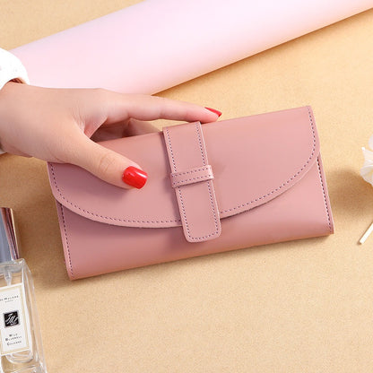 IELGY Solid Color Korean Wallet Women's Long Style Fashionable Multifunction Large-capacity Buckle