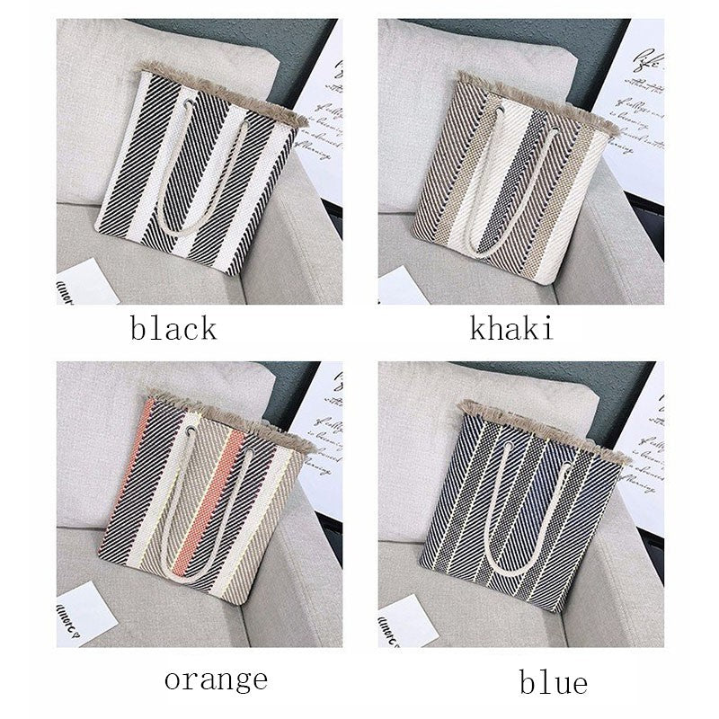 IELGY New Weave Stripe Tote Bag Korea chic bag straw bag