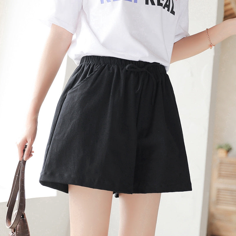 IELGY Loose linen cotton linen large size student sports casual shorts female wide leg pants