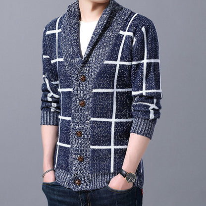 IELGY Men's clothes cardigan knitted plaid simple jacket casual all-match Korean version stylish