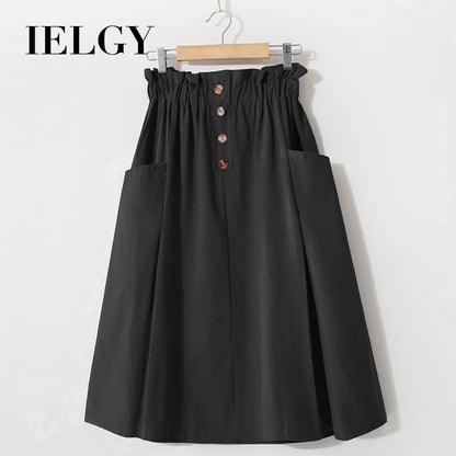 IELGY Solid color high waist literary style A-line skirt