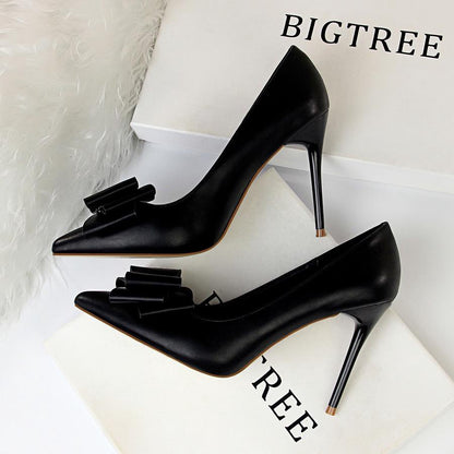 IELGY Sweet high-heeled heels with thin and shallow mouth pointed bow women's shoes