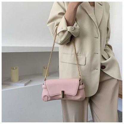 IELGY Casual One shoulder Solid color Commuting Fashion PU White Women's messenger bag Chain