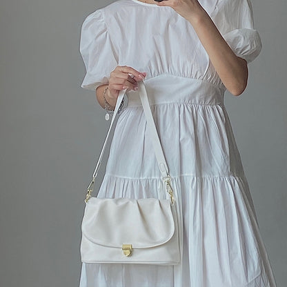 IELGY French niche soft-faced handbag, large-capacity pleated small square bag, textured one-shoulder diagonal handbag