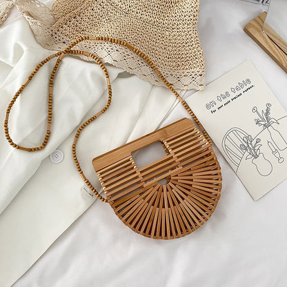 IELGY Hollow Fashion Messenger Bag Women's Bamboo Half Round Beach