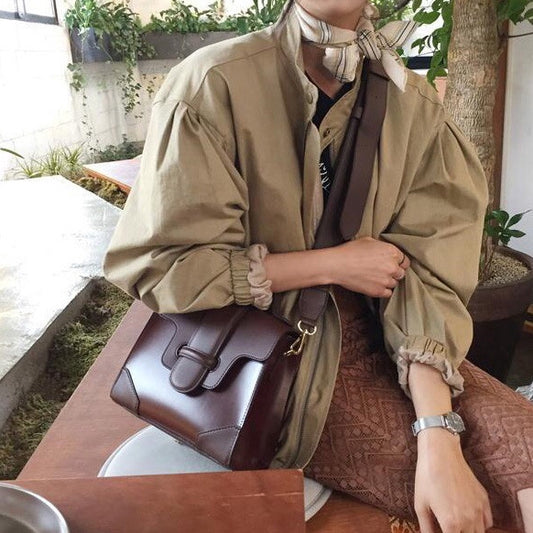 IELGY Handbag wide shoulder strap stitching small square bag