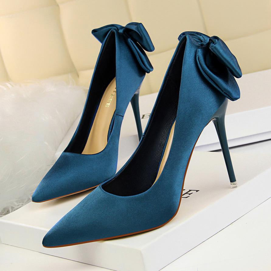 IELGY Women's fashion sweet high heel women's shoes with stiletto heels and thin satin bow shoes