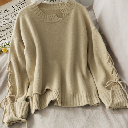 IELGY drawstring long-sleeved loose solid color pullover women