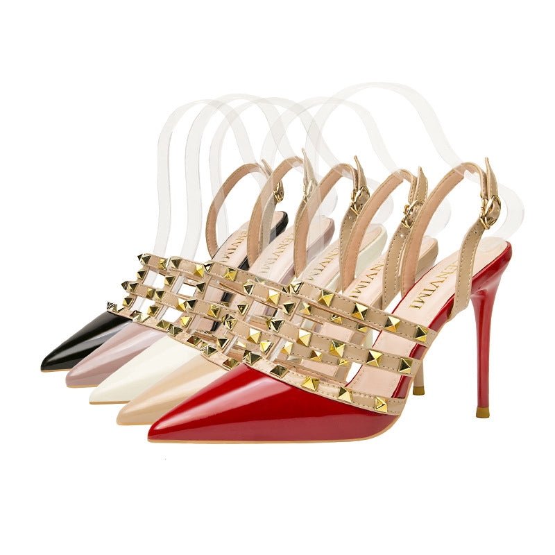 IELGY Pointed-toe high heel women fashion sexy 10cm thin with thin rivets women's Roman sandals