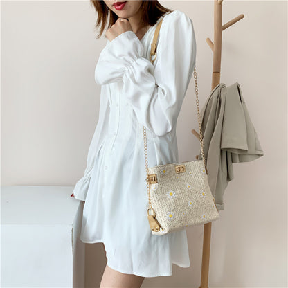 IELGY straw woven bag women's bag all-match chain woven one-shoulder messenger bag