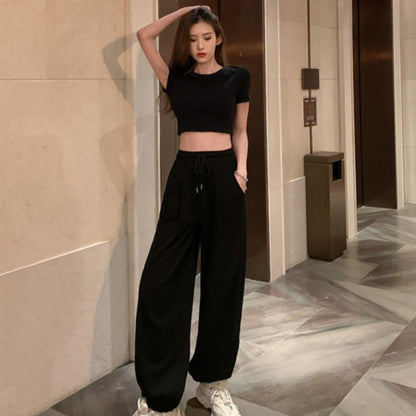 IELGY Long Korean version Sweatpants Straight Drape Simple Loose Women's pants High waist Casual