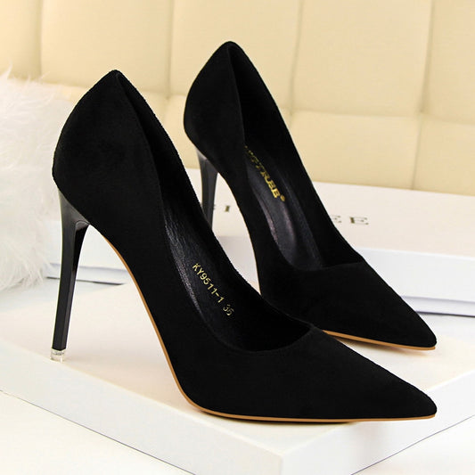 IELGY Simple women's shoes with stiletto heels and pointed suede sexy nightclub shoes